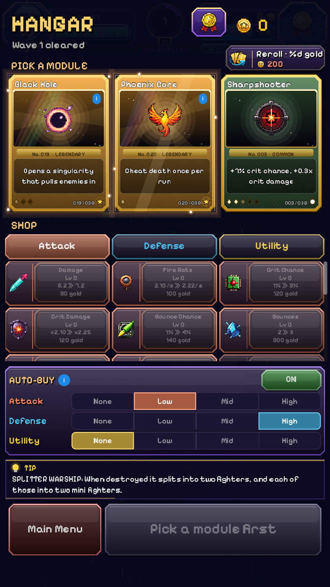 Pixiel: drafting upgrade cards in the hangar
